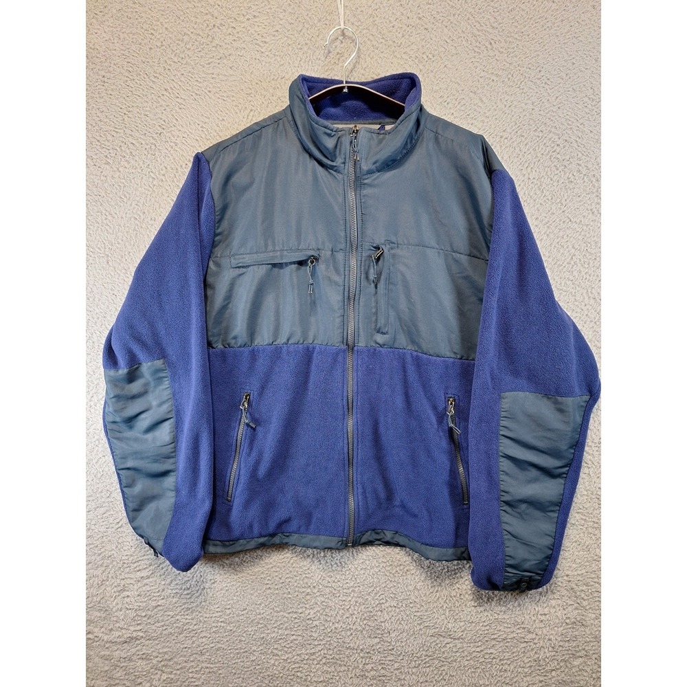 U.S. Life Mens Fleece Jacket XXL Blue Navy Full Zip Colorblock Mock Neck Pockets